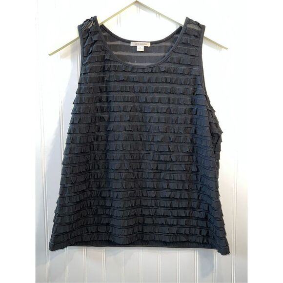 Erin London Sleeveless Top Women Large Black Stack Classic Tank Crew Neck Retro - Picture 1 of 10